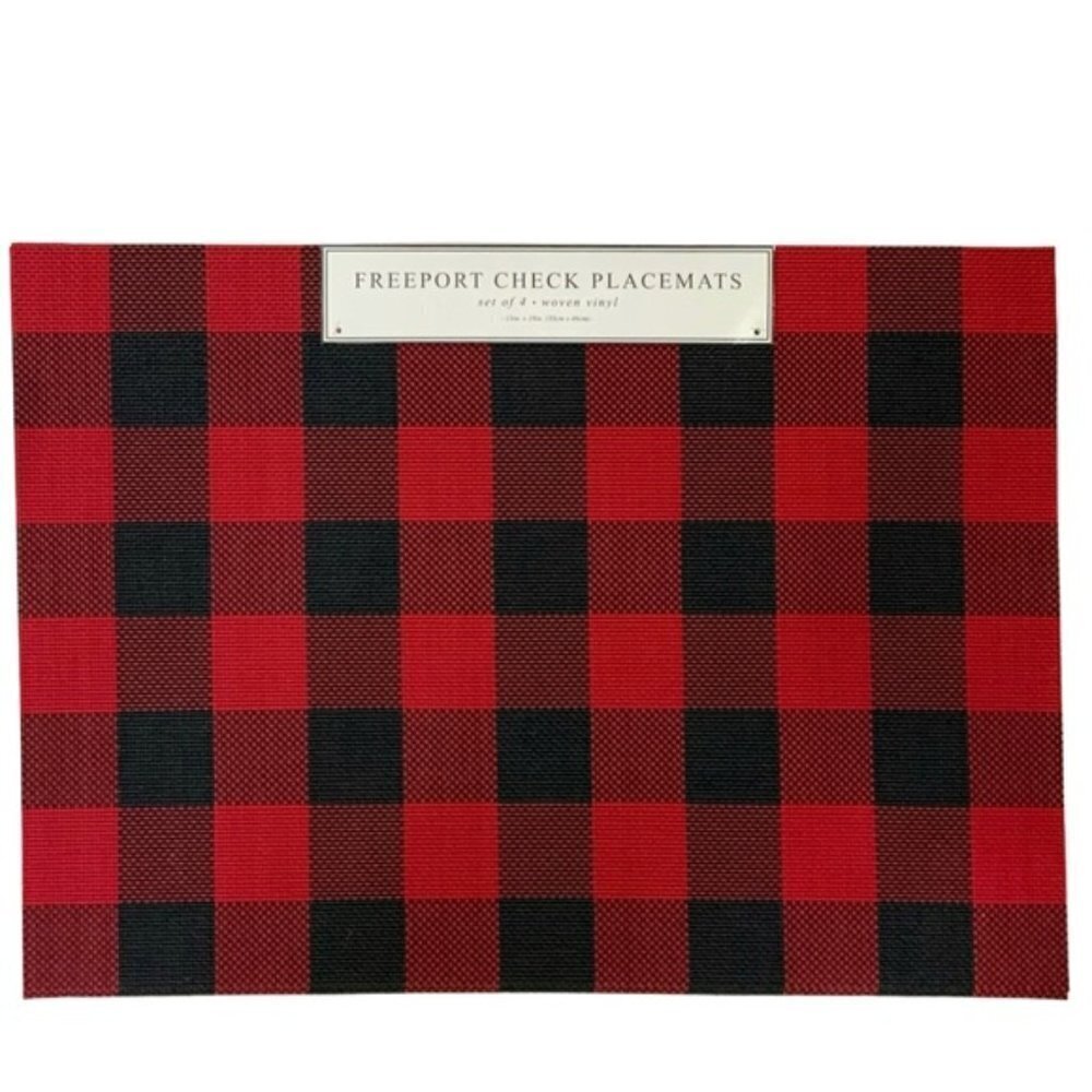 Benson Mills Placements Buffalo Check Plaid Reversible Woven Red Black Set of 4